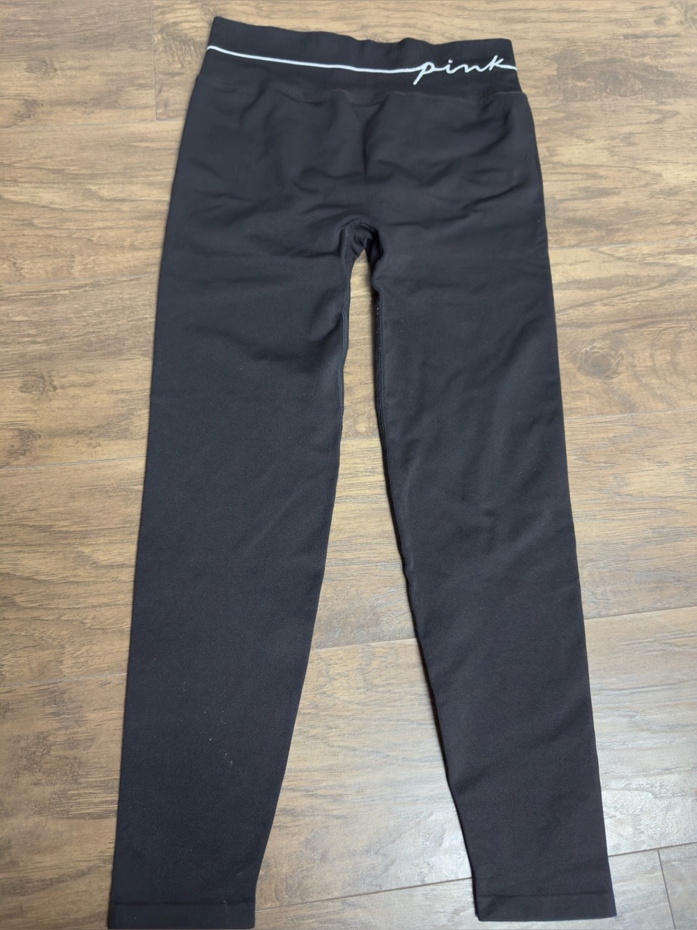 PINK Victoria's Secret Black Girls' Leggings with Script Waistband - Youth